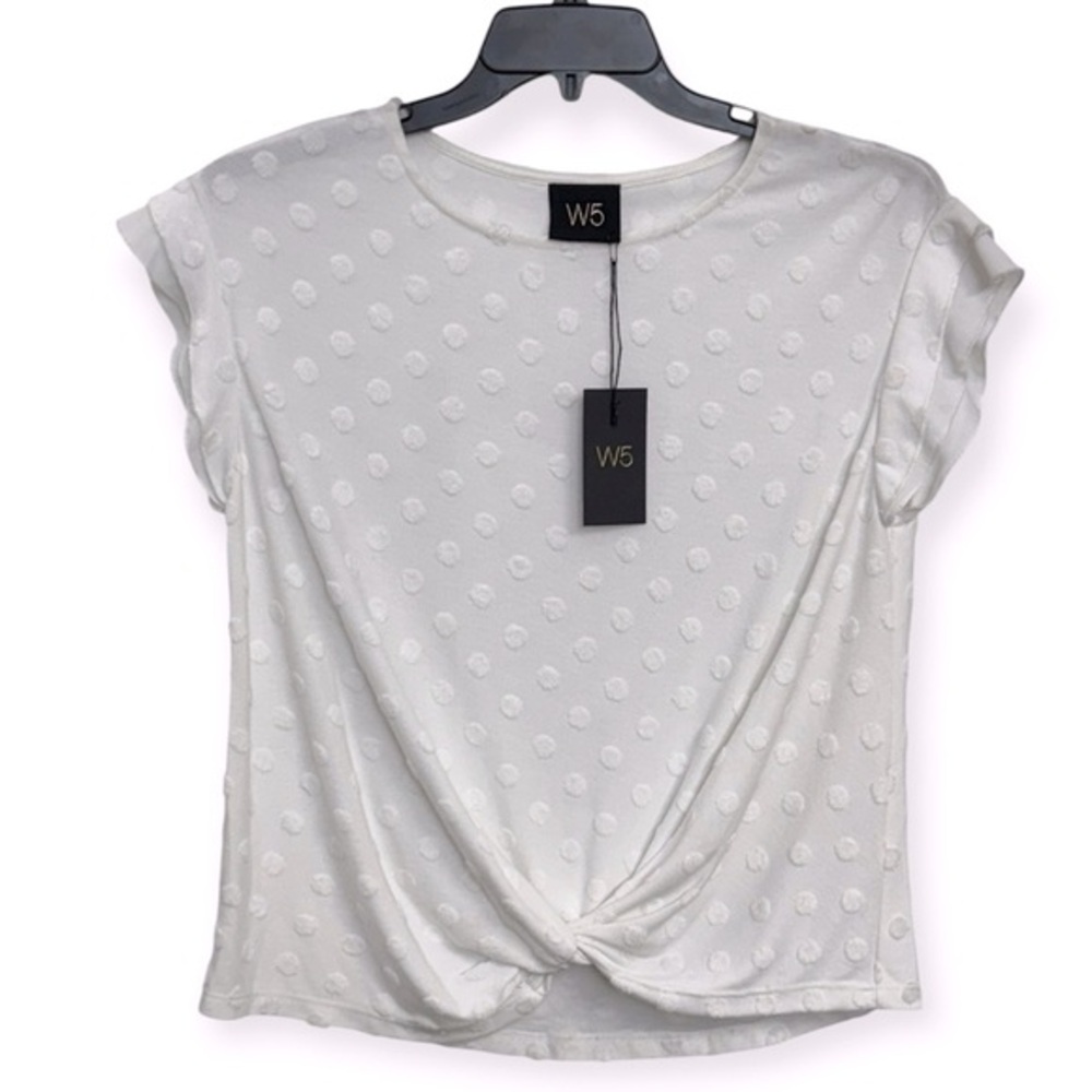 Anthropologie W5‎ White Textured Short Sleeve Top Size L *258
